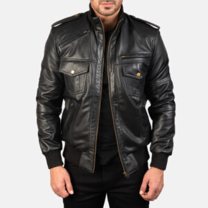 Agent Shadow Black Leather Bomber Jack