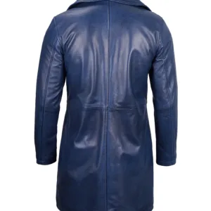 Men's Blue Real Leather Car Coat
